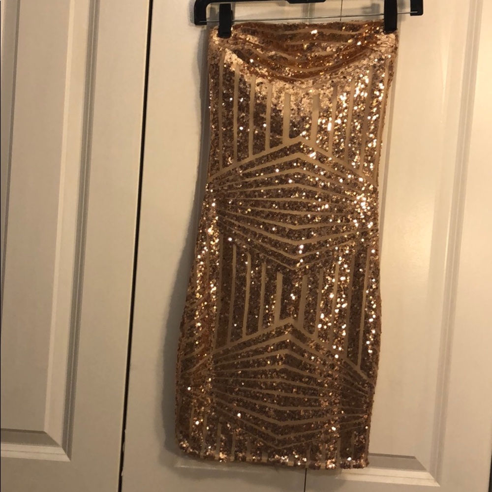 Strapless gold dress